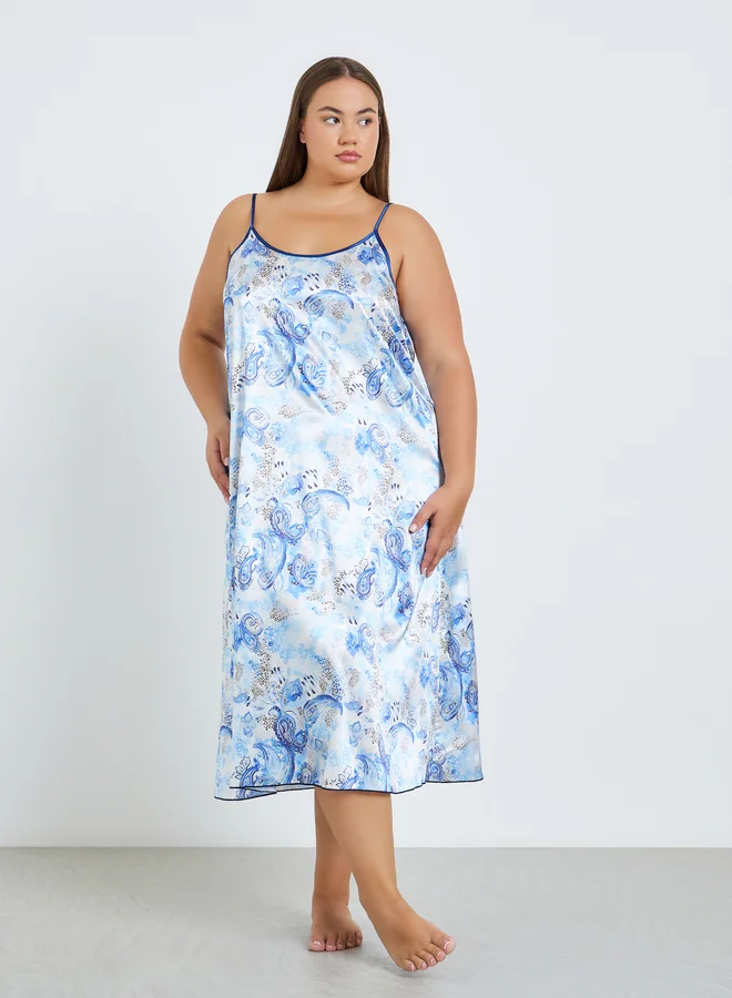 Take Two blue Plus Size Women Printed Robe and Satin Slip Dress for Women | Best Price UAE